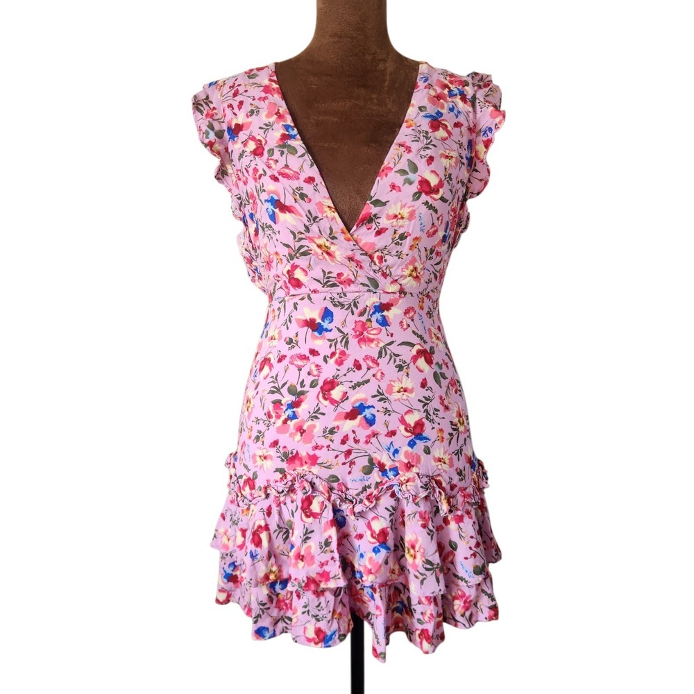 Hello Molly Far From‎ Finished Mini Dress Size 2 Pink Floral Open Back NWOT - Picture 2 of 9